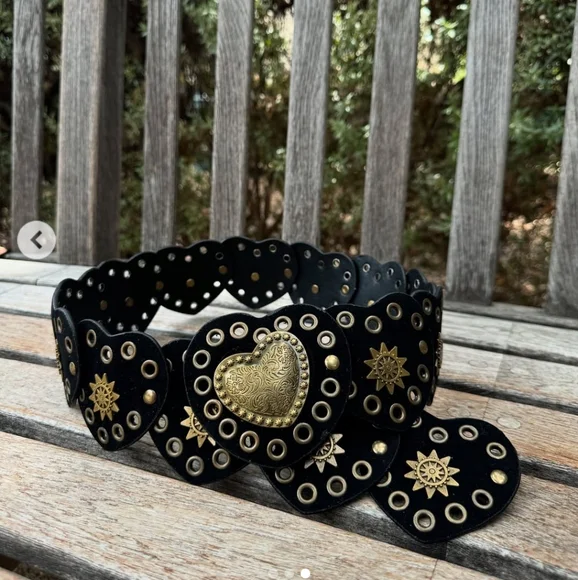 Free People Black Celestial Romance Heart Embellished Belt - Picture 1 of 12